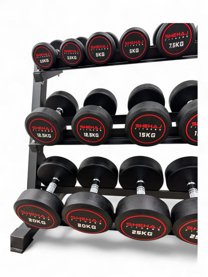 Round Dumbbell 2.5kg-30kg Set & 3 Tier Rack Full Home Gym Weights Training