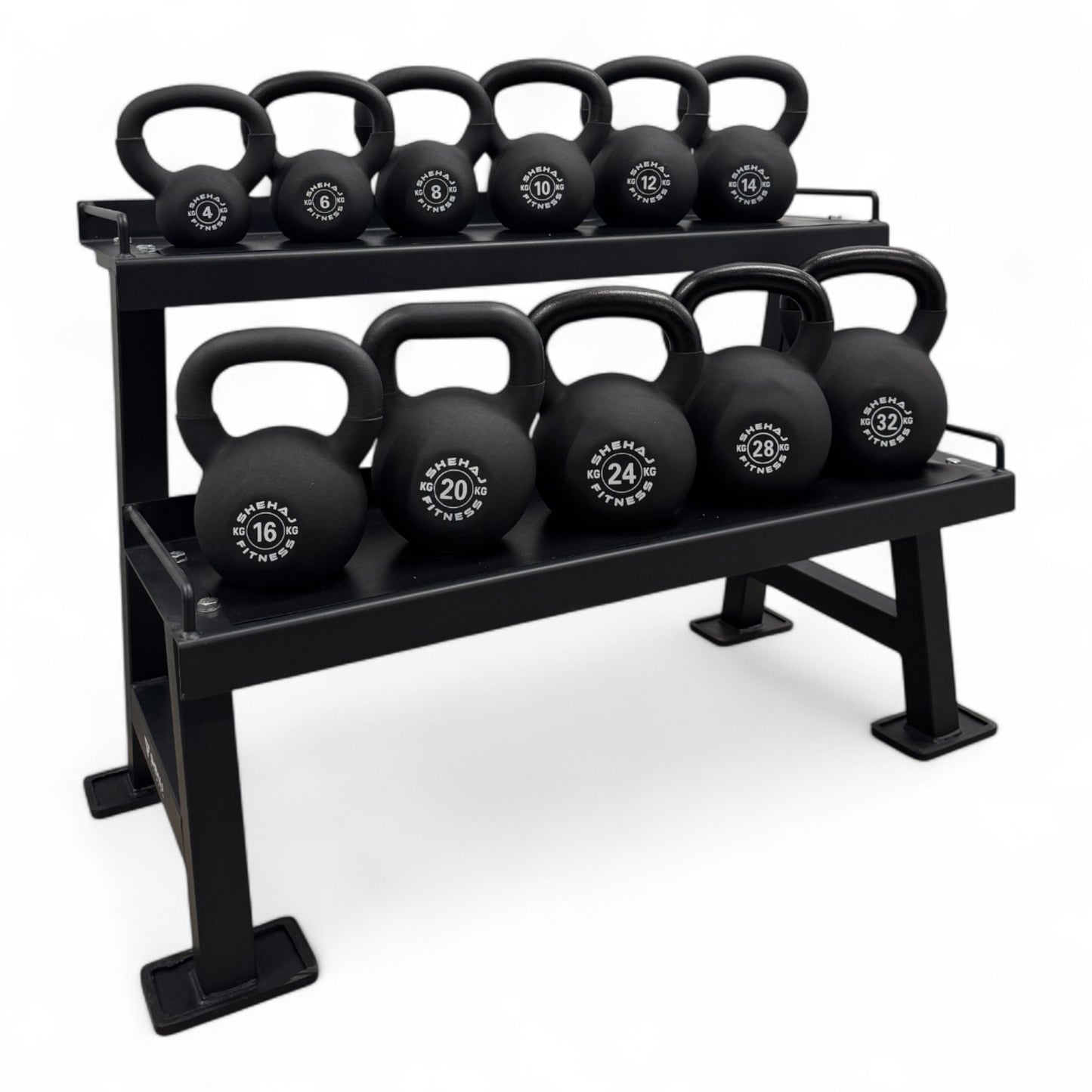 Kettlebell Set 4-32Kg Cast Iron Neoprene & 2-Tier Rack Stand Home Gym 11 Singles