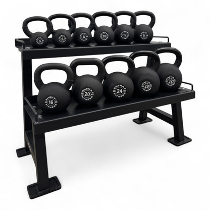 Kettlebell Set 4-32Kg Cast Iron Neoprene & 2-Tier Rack Stand Home Gym 11 Singles
