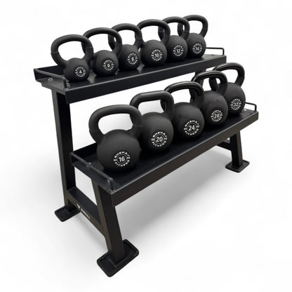 Kettlebell Set 4-32Kg Cast Iron Neoprene & 2-Tier Rack Stand Home Gym 11 Singles