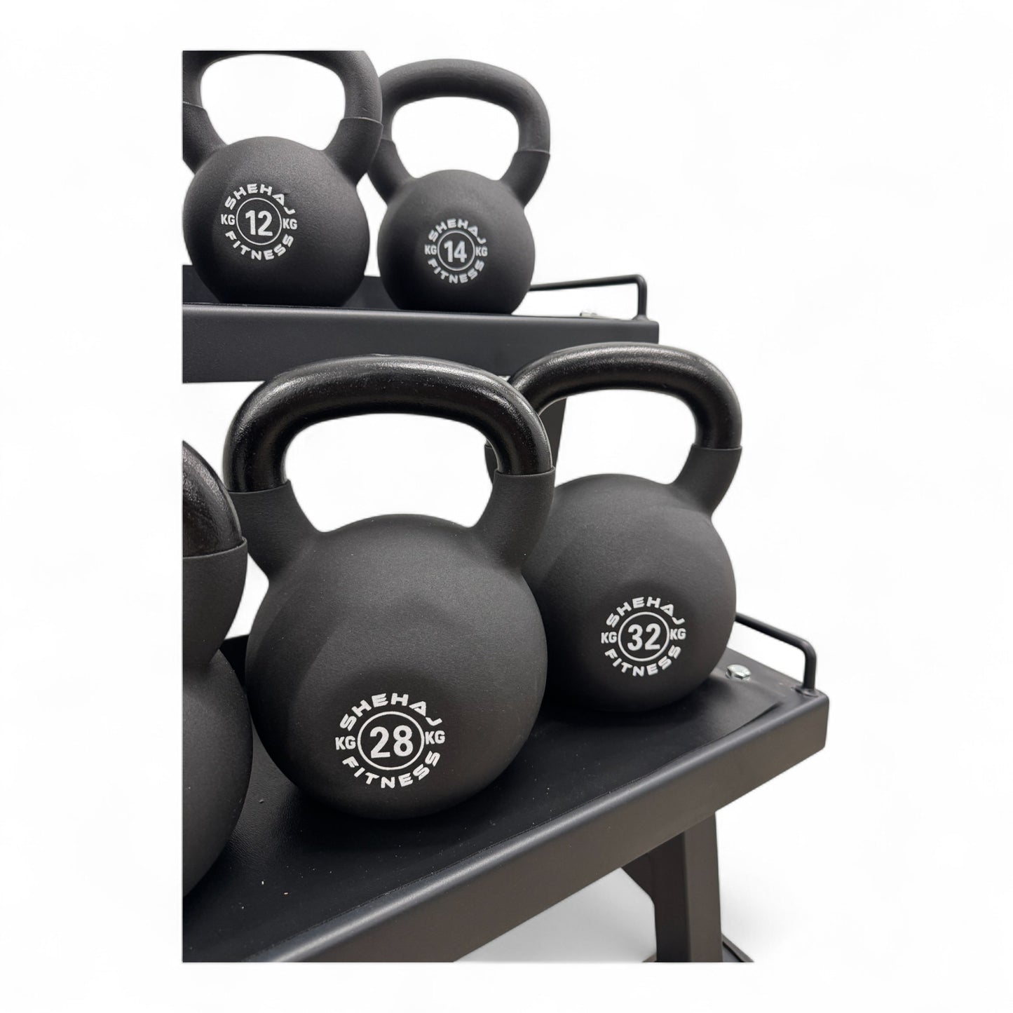 Kettlebell Set 4-32Kg Cast Iron Neoprene & 2-Tier Rack Stand Home Gym 11 Singles