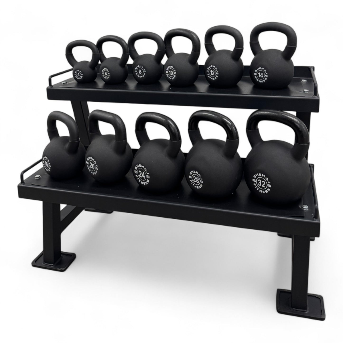 Kettlebell Set 4-32Kg Cast Iron Neoprene & 2-Tier Rack Stand Home Gym 11 Singles