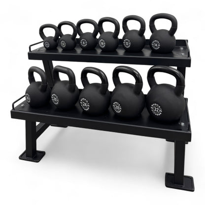 Kettlebell Set 4-32Kg Cast Iron Neoprene & 2-Tier Rack Stand Home Gym 11 Singles