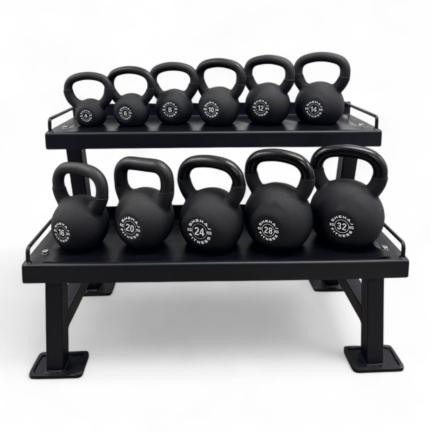 Kettlebell Set 4-32Kg Cast Iron Neoprene & 2-Tier Rack Stand Home Gym 11 Singles
