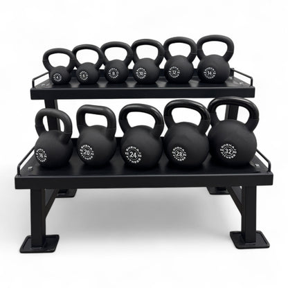 Kettlebell Set 4-32Kg Cast Iron Neoprene & 2-Tier Rack Stand Home Gym 11 Singles