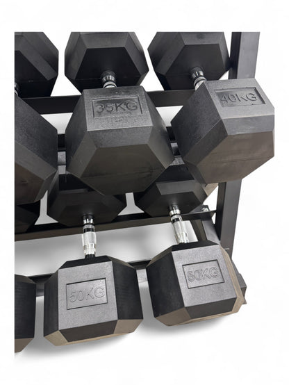 Hex Dumbbell 10kg-50kg Set & 3 Tier Rack