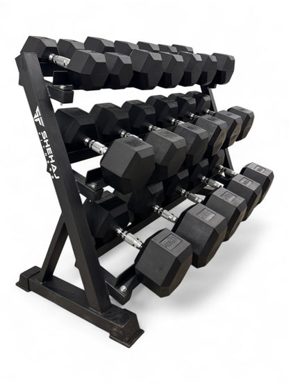 Hex Dumbbell 10kg-50kg Set & 3 Tier Rack