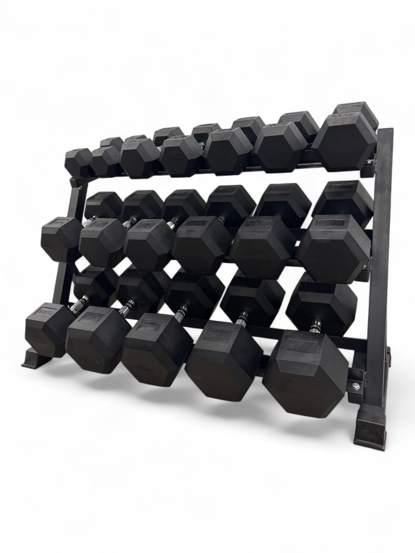 Hex Dumbbell 10kg-50kg Set & 3 Tier Rack