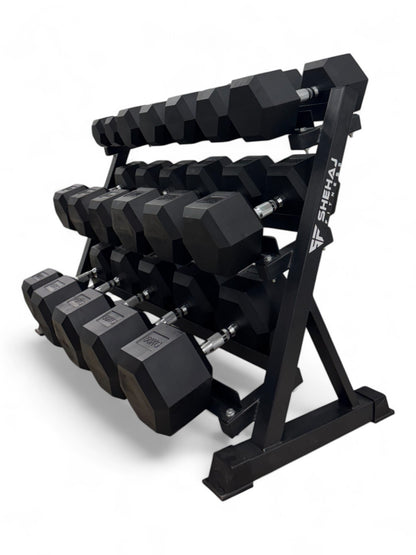 Hex Dumbbell 10kg-50kg Set & 3 Tier Rack