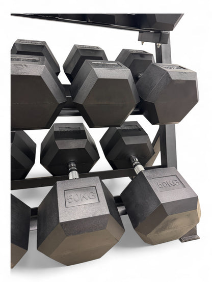Hex Dumbbell 10kg-50kg Set & 3 Tier Rack