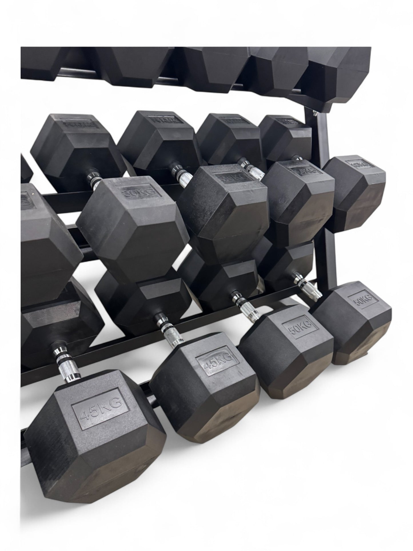 Hex Dumbbell 10kg-50kg Set & 3 Tier Rack
