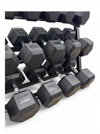 Hex Dumbbell 10kg-50kg Set & 3 Tier Rack