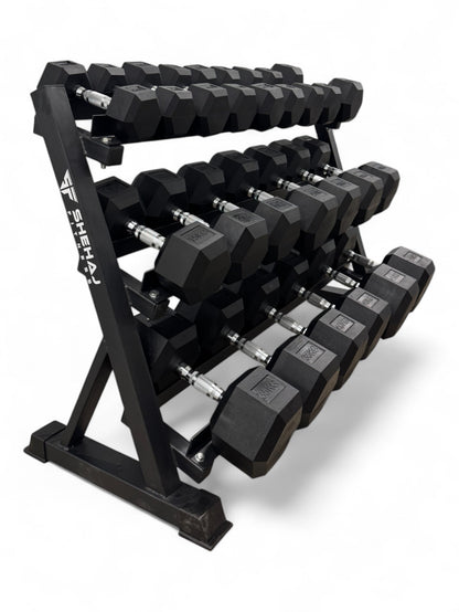 Hex Dumbbell 5kg-45kg Set & 3 Tier Rack