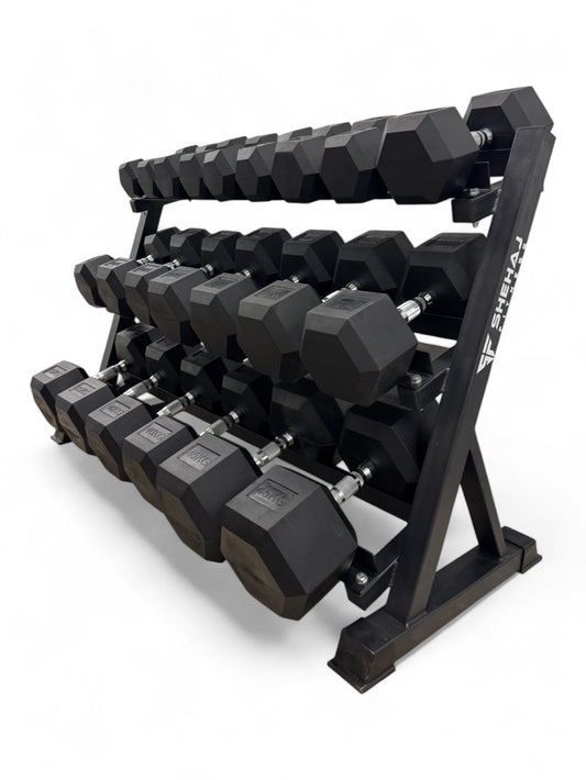 Hex Dumbbell 5kg-45kg Set & 3 Tier Rack