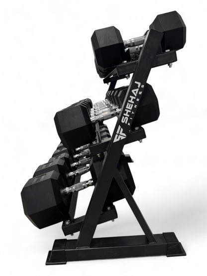 Hex Dumbbell 5kg-45kg Set & 3 Tier Rack
