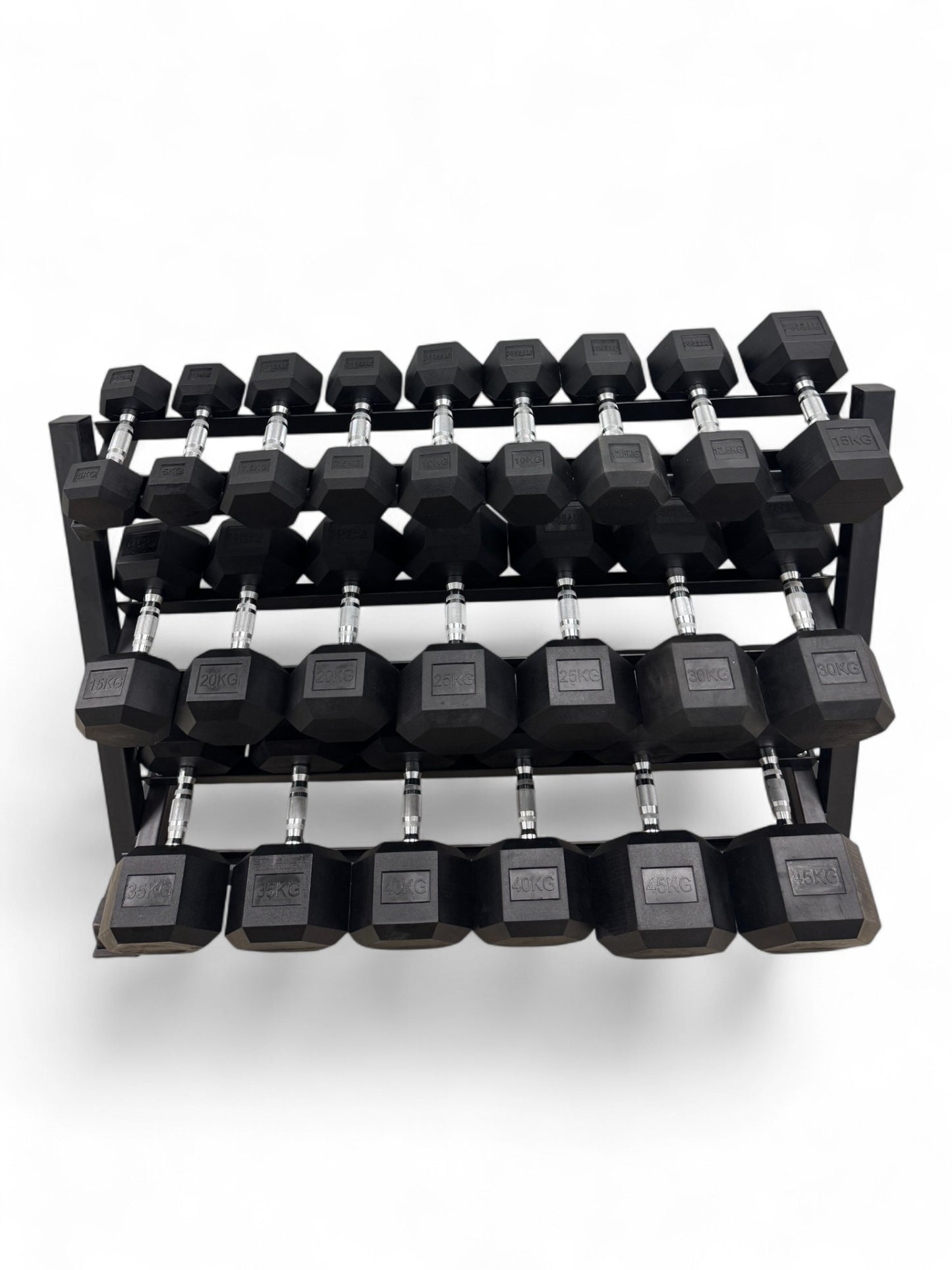 Hex Dumbbell 5kg-45kg Set & 3 Tier Rack
