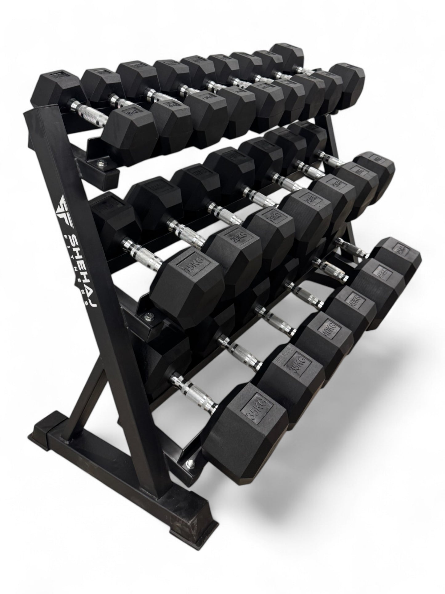 Hex Dumbbell 5kg-45kg Set & 3 Tier Rack