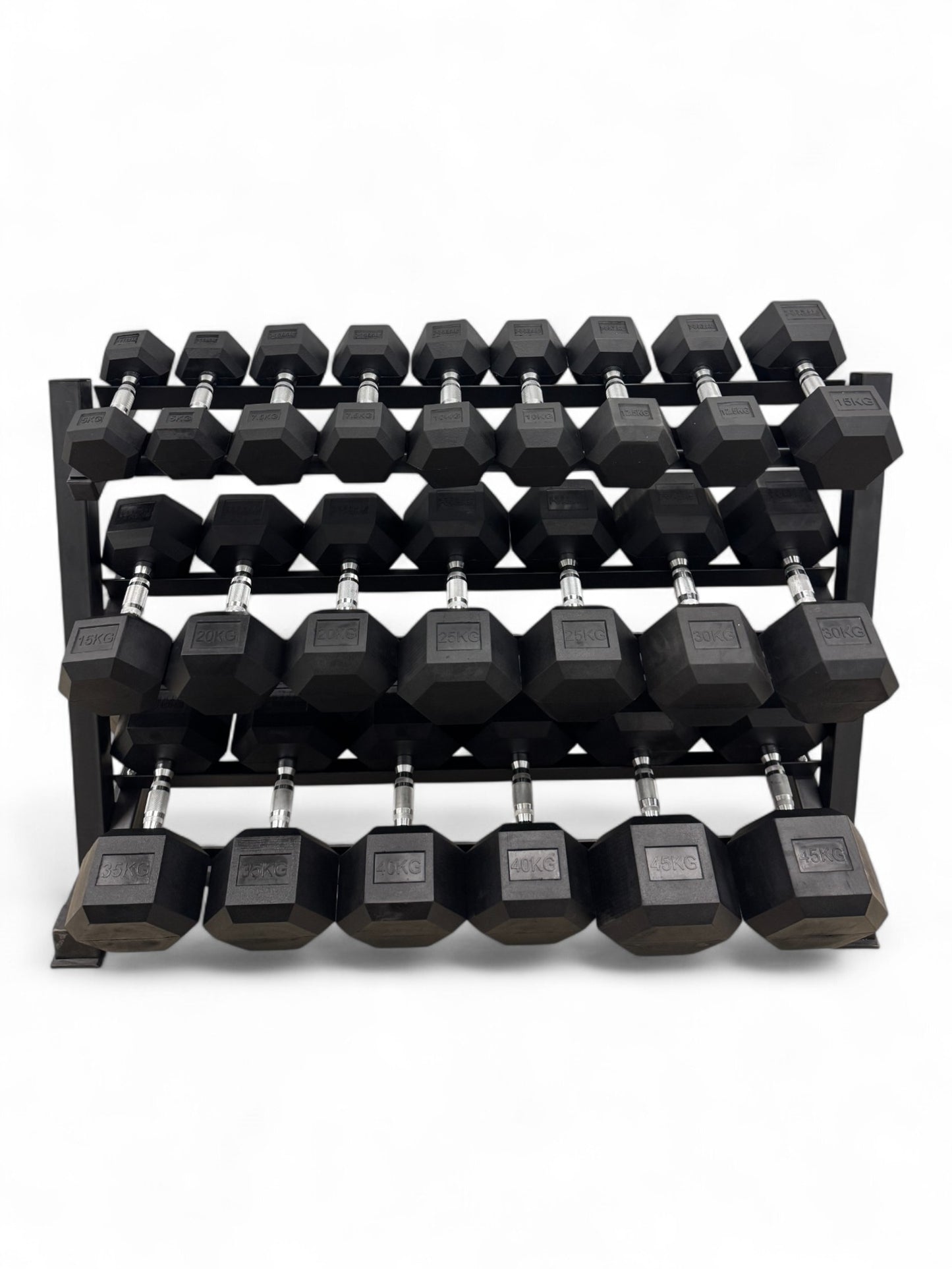 Hex Dumbbell 5kg-45kg Set & 3 Tier Rack
