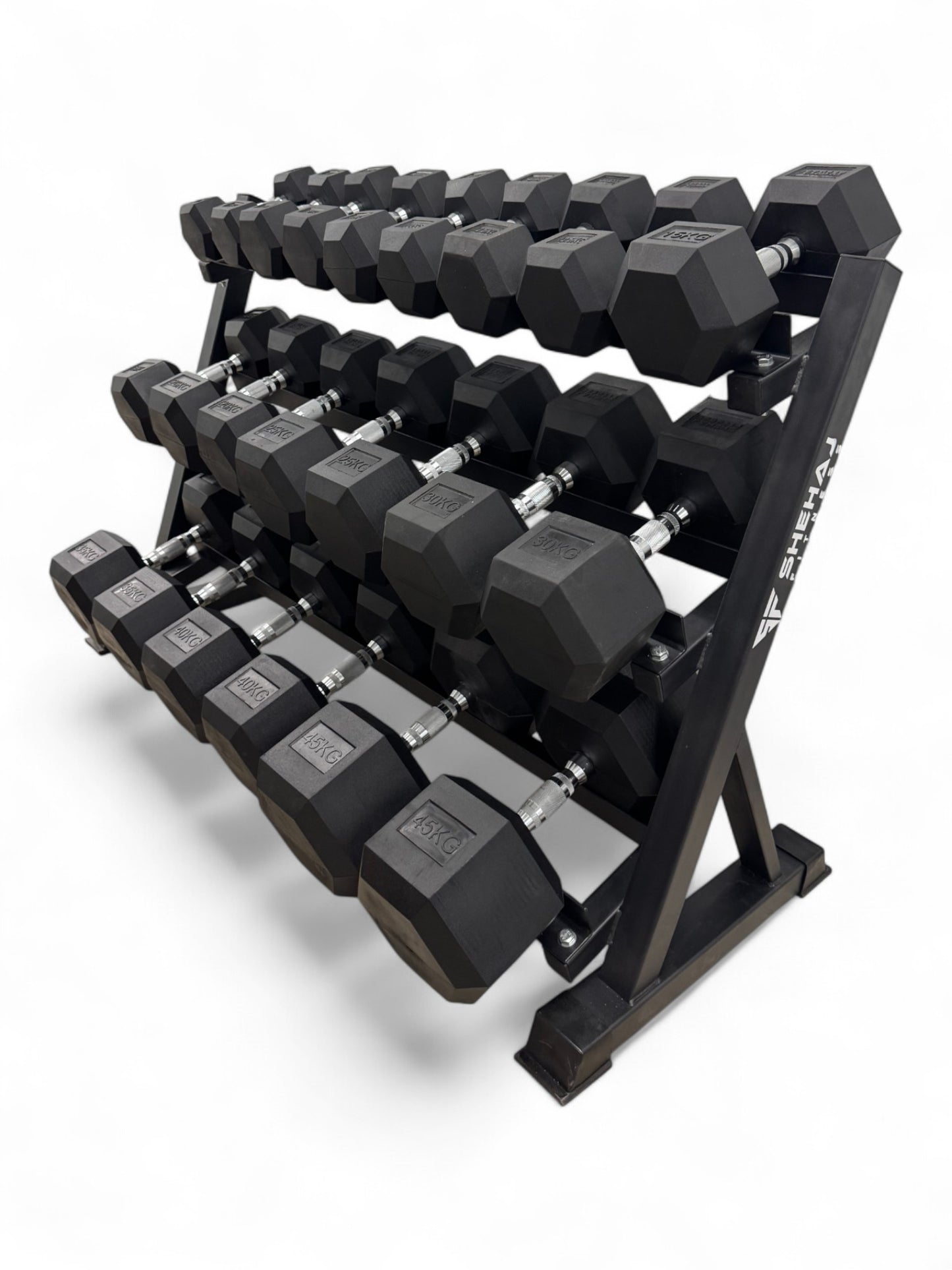 Hex Dumbbell 5kg-45kg Set & 3 Tier Rack