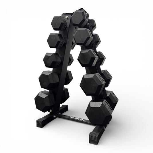 Hex Dumbbell 5-20kg Set With Vertical Rack Stand - Free weights- 5 Pairs Set