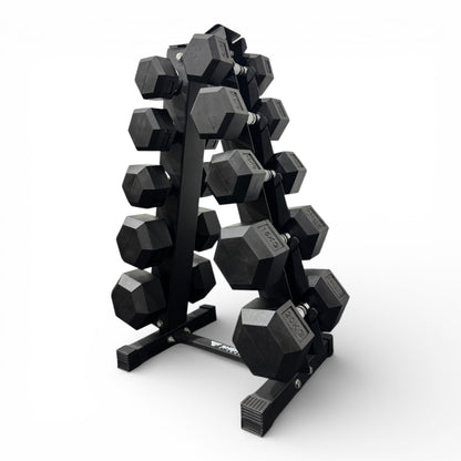 Hex Dumbbell 5-20kg Set With Vertical Rack Stand - Free weights- 5 Pairs Set