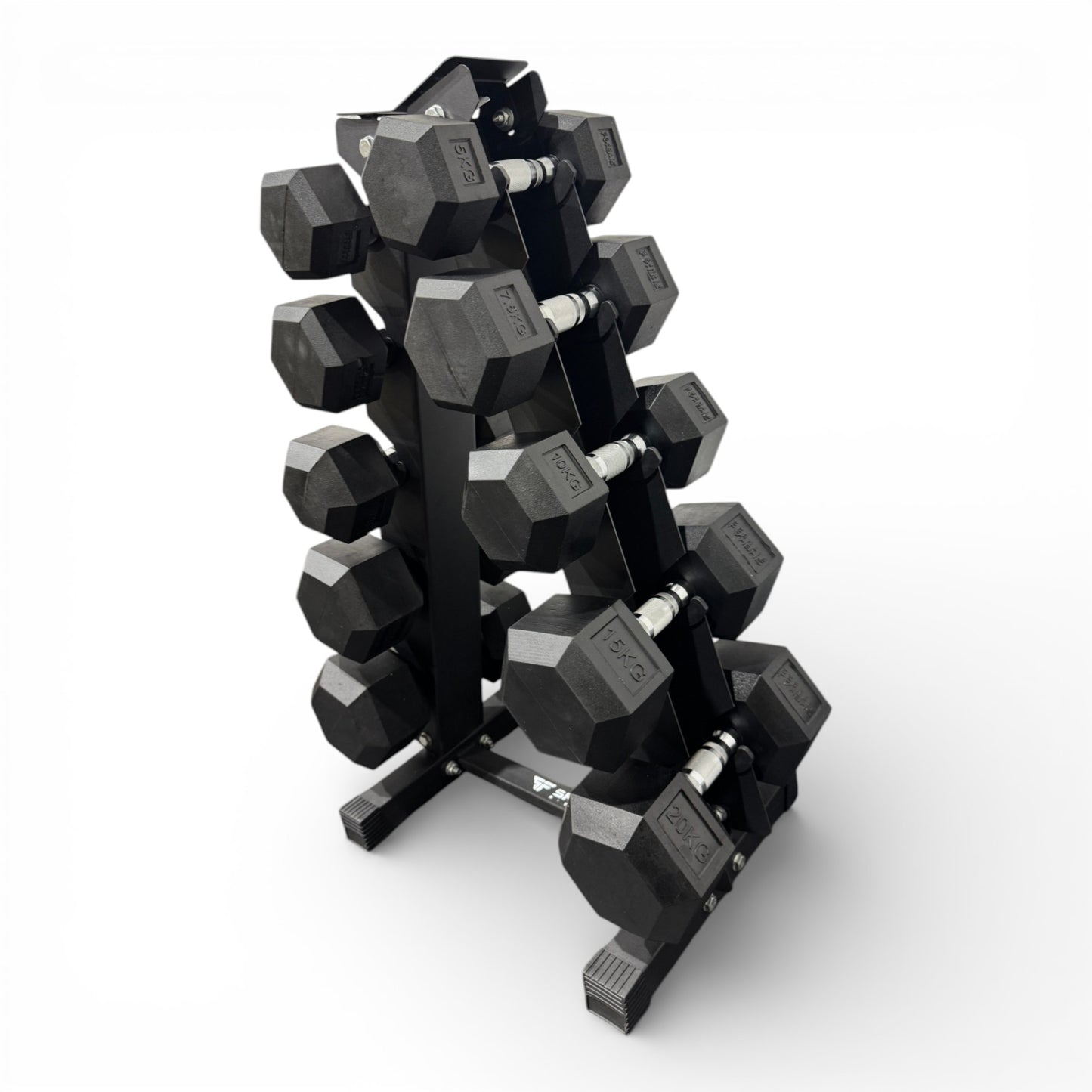 Hex Dumbbell 5-20kg Set With Vertical Rack Stand - Free weights- 5 Pairs Set