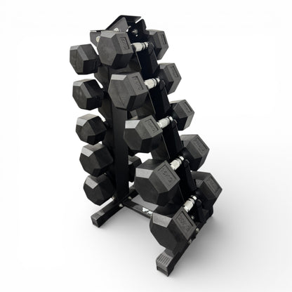 Hex Dumbbell 5-20kg Set With Vertical Rack Stand - Free weights- 5 Pairs Set