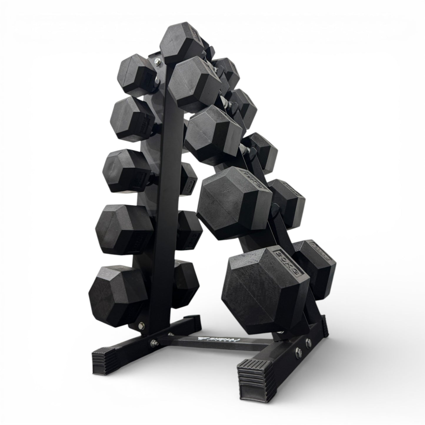Hex Dumbbell 5-20kg Set With Vertical Rack Stand - Free weights- 5 Pairs Set