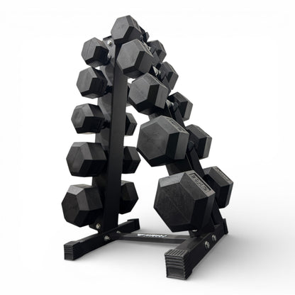 Hex Dumbbell 5-20kg Set With Vertical Rack Stand - Free weights- 5 Pairs Set