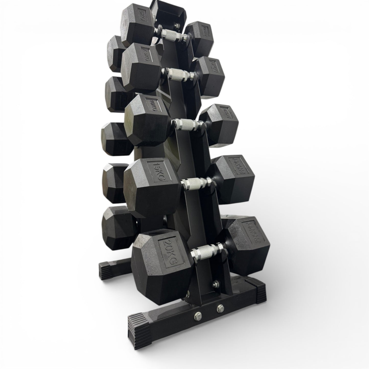 Hex Dumbbell 5-20kg Set With Vertical Rack Stand - Free weights- 5 Pairs Set