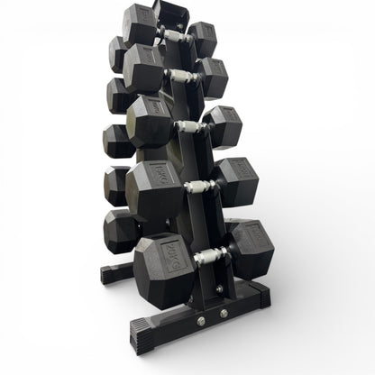 Hex Dumbbell 5-20kg Set With Vertical Rack Stand - Free weights- 5 Pairs Set