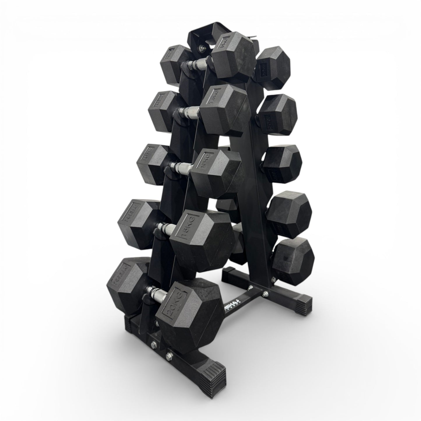 Hex Dumbbell 5-20kg Set With Vertical Rack Stand - Free weights- 5 Pairs Set