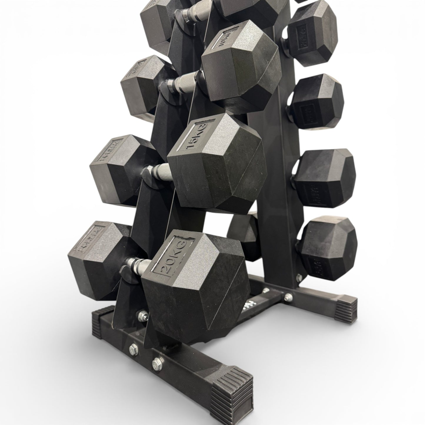 Hex Dumbbell 5-20kg Set With Vertical Rack Stand - Free weights- 5 Pairs Set