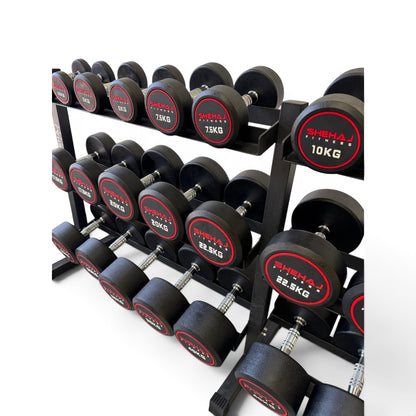 Round Dumbbell 2.5kg-50kg Set & 3 Tier Rack Full Home Gym Weights Training