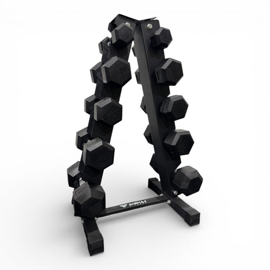 Hex Dumbbell 2-10kg Set With Vertical Rack Stand - Free weights- 5 Pairs Set