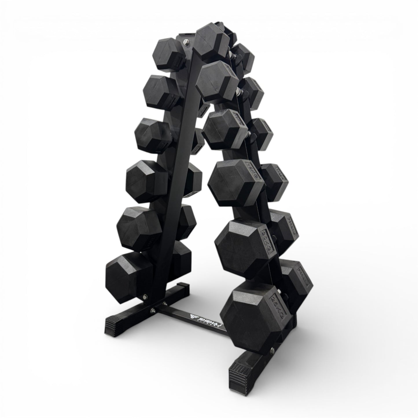 Hex Dumbbell 5-25kg Set With Vertical Rack Stand - Free weights- 6 Pairs Set
