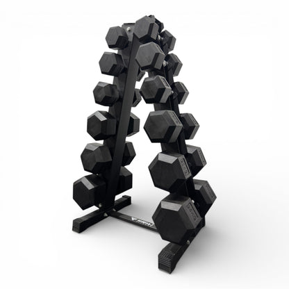 Hex Dumbbell 5-25kg Set With Vertical Rack Stand - Free weights- 6 Pairs Set