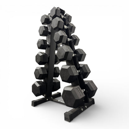 Hex Dumbbell 5-25kg Set With Vertical Rack Stand - Free weights- 6 Pairs Set