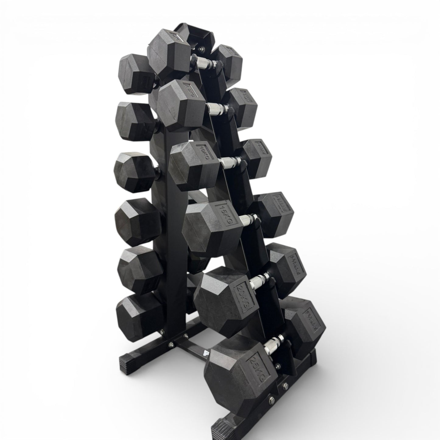 Hex Dumbbell 5-25kg Set With Vertical Rack Stand - Free weights- 6 Pairs Set