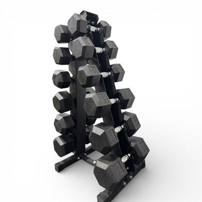 Hex Dumbbell 5-25kg Set With Vertical Rack Stand - Free weights- 6 Pairs Set