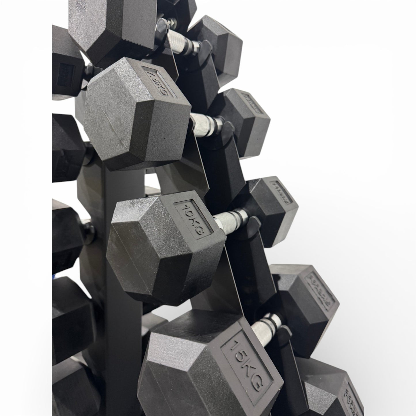 Hex Dumbbell 5-25kg Set With Vertical Rack Stand - Free weights- 6 Pairs Set