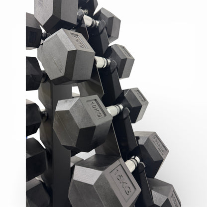 Hex Dumbbell 5-25kg Set With Vertical Rack Stand - Free weights- 6 Pairs Set