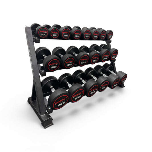 Round Dumbbell 5kg-35kg Set & 3 Tier Rack Full Home Gym Weights Training