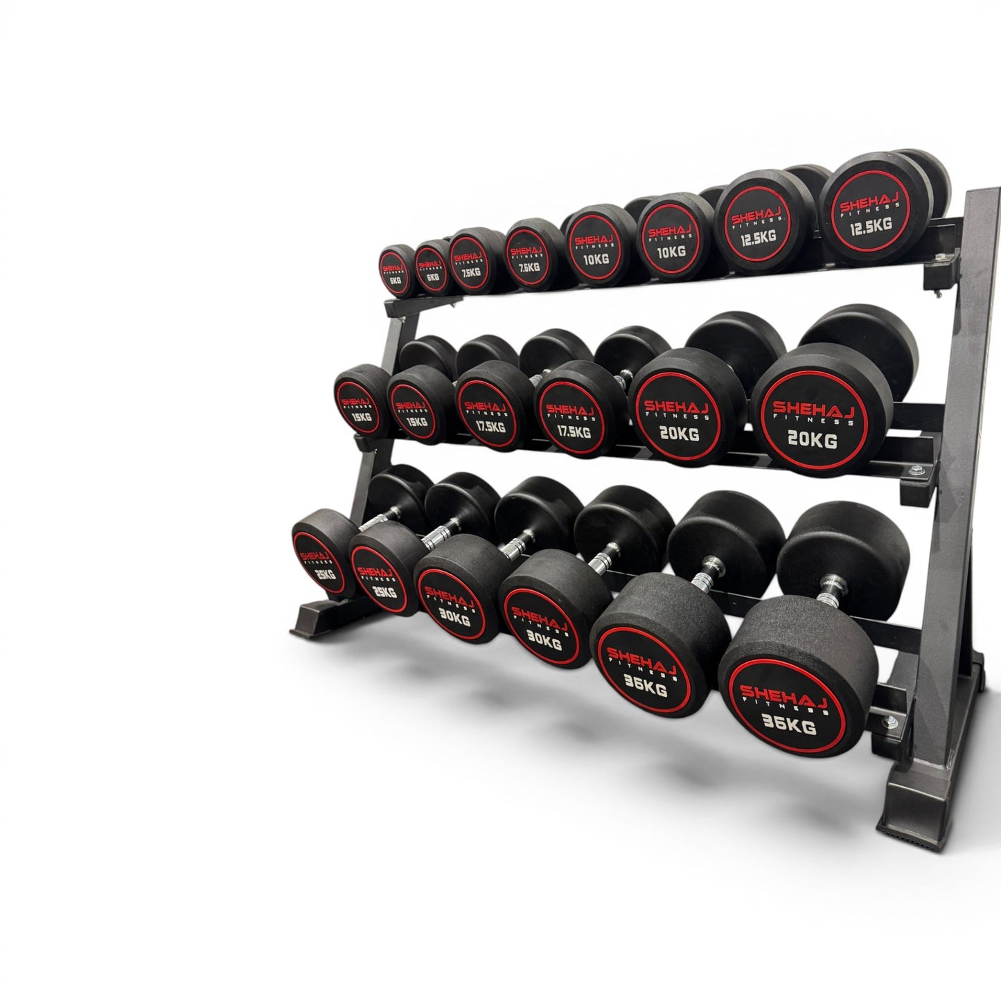 Round Dumbbell 5kg-35kg Set & 3 Tier Rack Full Home Gym Weights Training