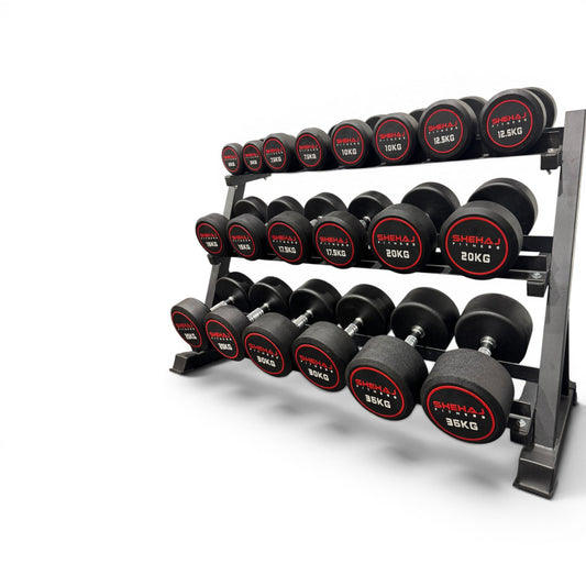 Round Dumbbell 5kg-35kg Set & 3 Tier Rack Full Home Gym Weights Training