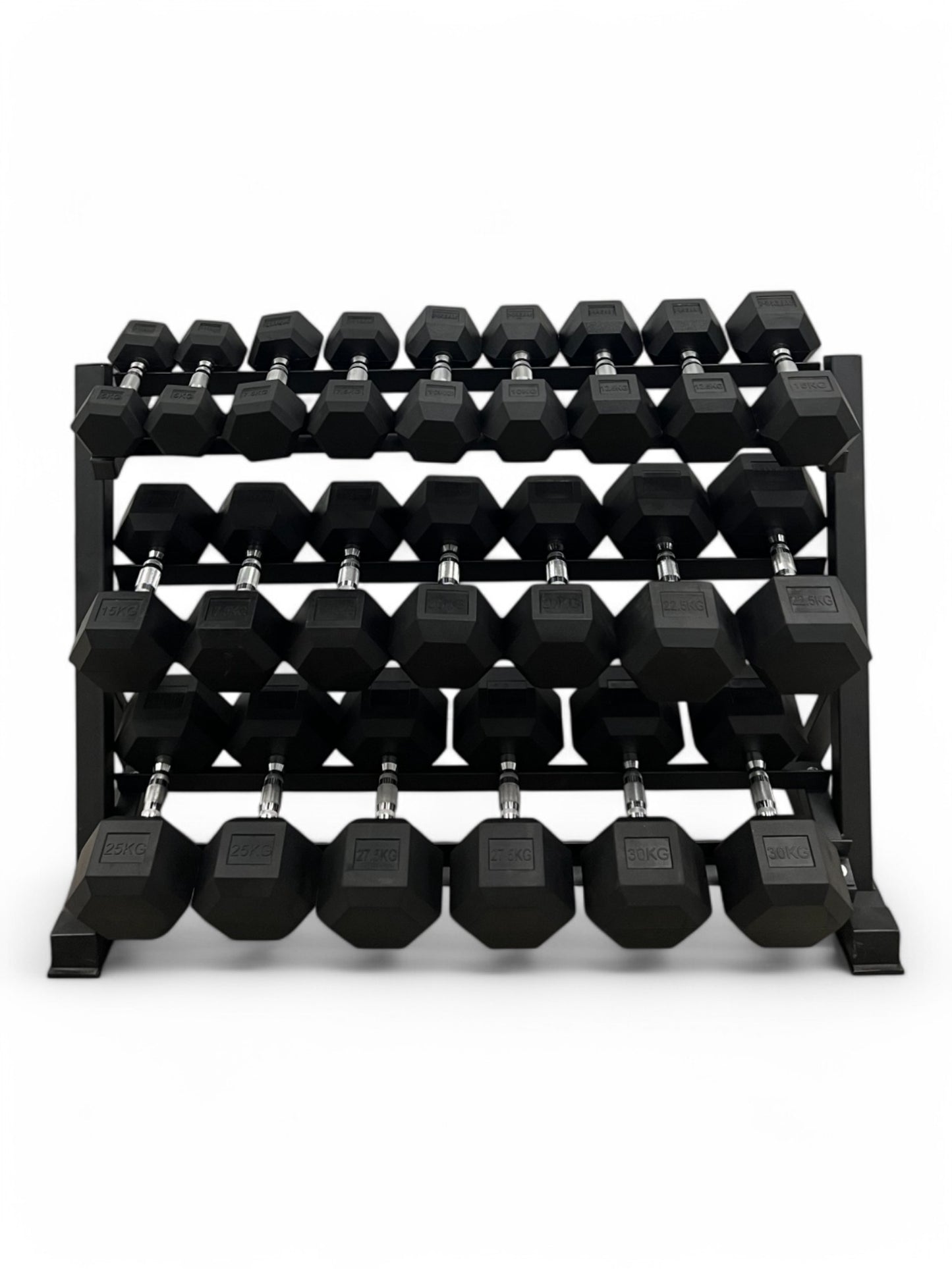 5–30kg Hex Dumbbell Set with 3-Tier Rack – 11 Pairs in 2.5kg