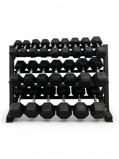 5–30kg Hex Dumbbell Set with 3-Tier Rack – 11 Pairs in 2.5kg