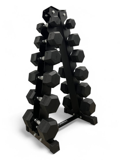 2.5–15kg Hex Dumbbell Set with Rack – 6 Pairs Weights