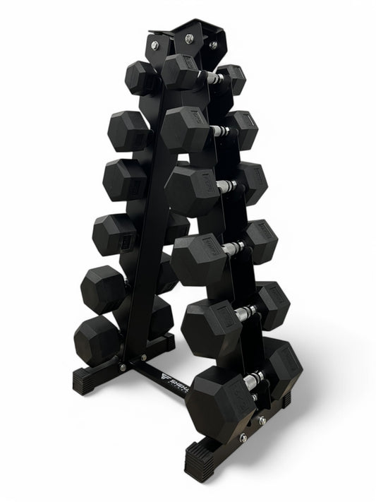2.5–15kg Hex Dumbbell Set with Rack – 6 Pairs Weights