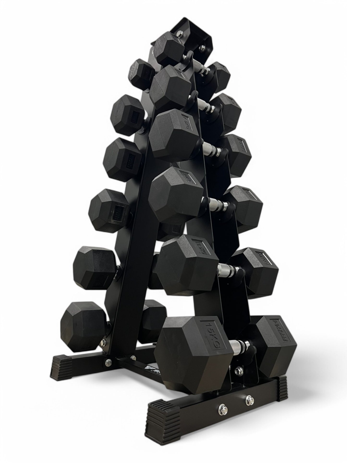 2.5–15kg Hex Dumbbell Set with Rack – 6 Pairs Weights